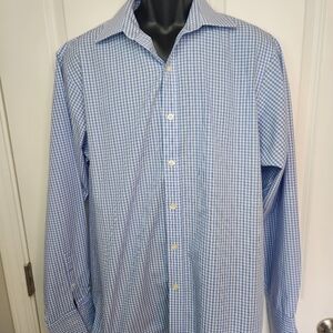Michael Kors Blue and White Checkered Dress Shirt